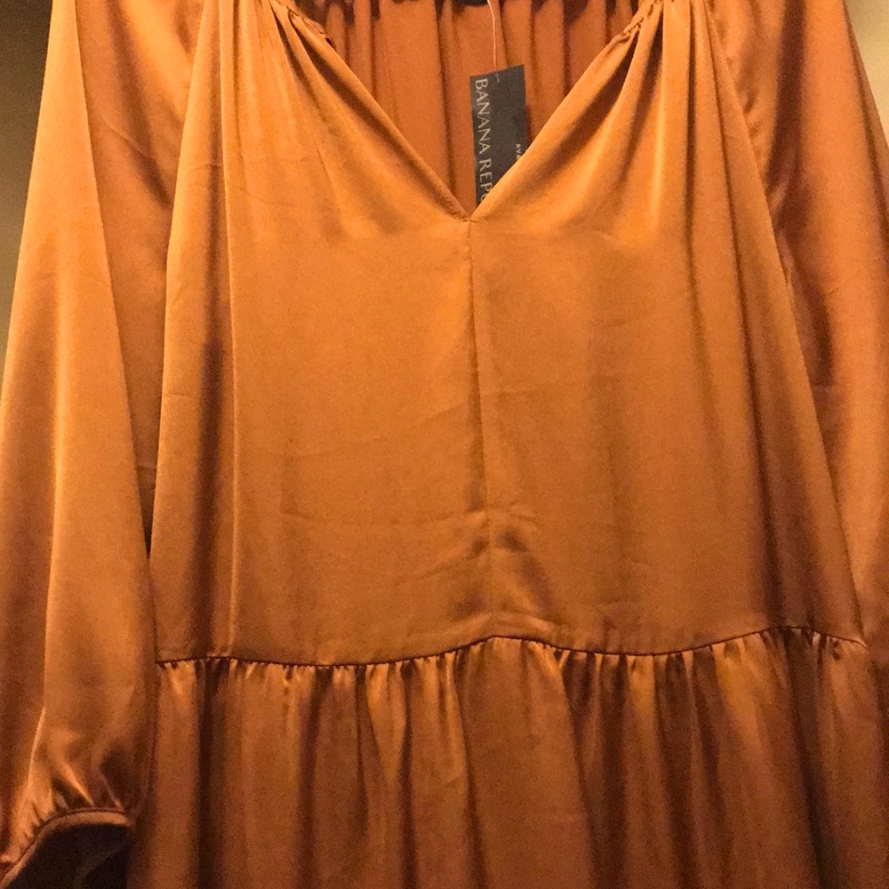 Banana Republic Satin Tiered Swing Dress in Copper NWT